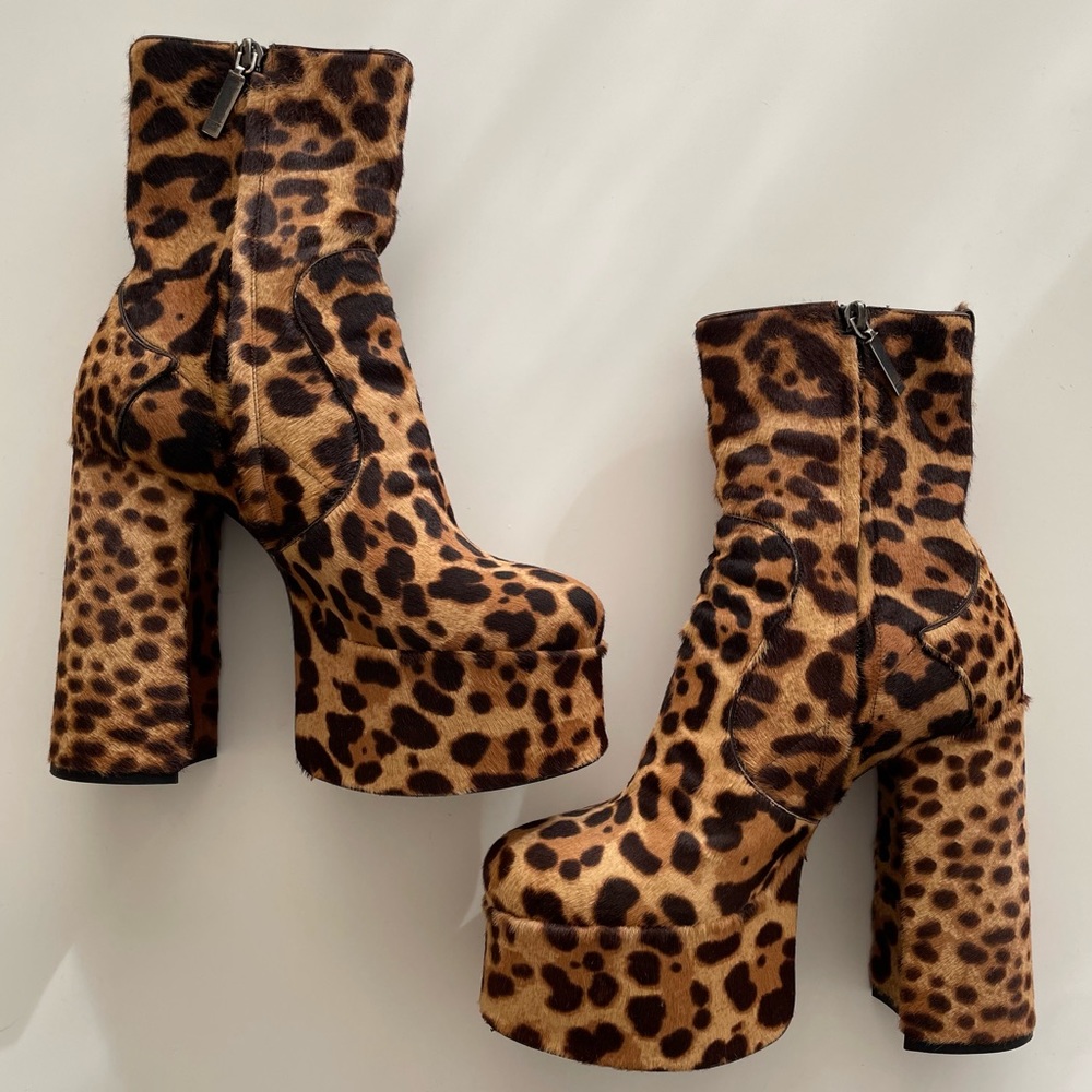 SAINT LAURENT Billy Boots in Leopard Pony Fur LIKE NEW